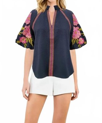THML Clothing Floral Embroidered Top In Midnight