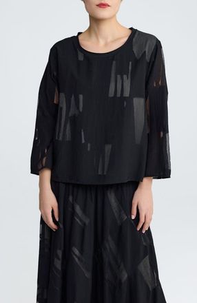 Luukaa D'Celli Selindra Sheer Jacquard Blouse in Khaki Black at Nordstrom, Size Small