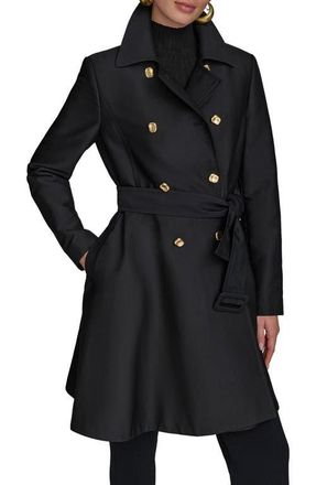 DKNY Water Resistant Skirted Cotton Blend Trench Coat in Black at Nordstrom, Size Large