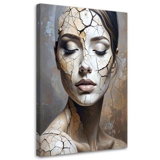 Feeby Cuadro En Lienzo Retrato De Mujer Hormig&oacute;n Abstracci&oacute;n 70x100