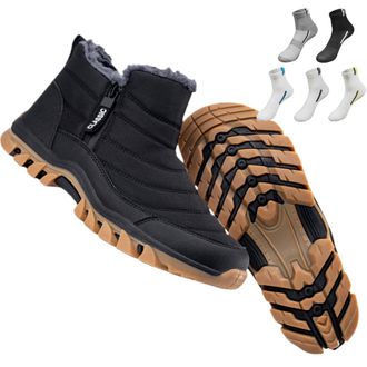 Generic Boots, Mens Waterproof Warm Cotton Zip Snow Ankle Boots, Fur Lined Slip on Thick Plush Booties Waterproof Snow Mid Calf Boot Thermal Anti-Slip Outdoor