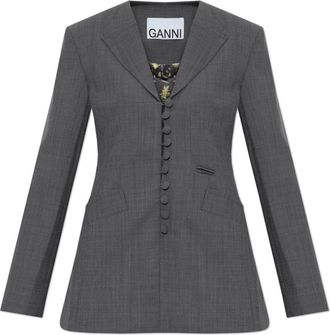 Ganni Blazer met enkele split - Dames - Blazers - Grijs - XS - Wol - Jassen