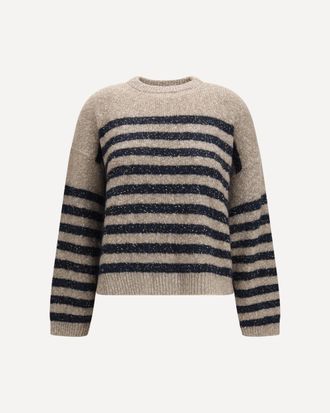 Brunello Cucinelli Maglione girocollo a righe in cashmere e lana con lurex Woman XS