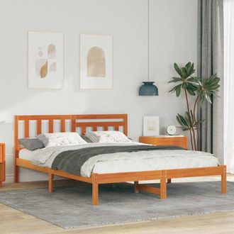 vidaXL Estructura De Cama Con Cabecera Marr&oacute;n Cera 140 X 190 Cm Vidaxl