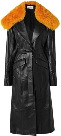 16Arlington 16Arlington Black Shearling Trimmed Leather Davina Trench Coat Size M