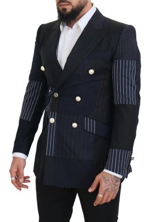 Dolce & Gabbana Mens Blue Wool Patchwork Double Breasted Blazer Navy Virgin Clothing