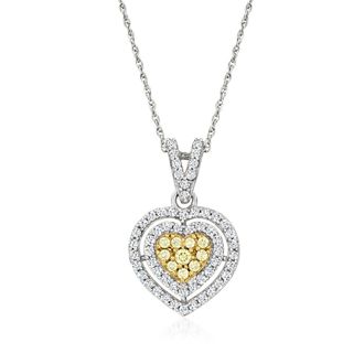 Ross-Simons Yellow and White Diamond Heart Pendant Necklace in Sterling Silver