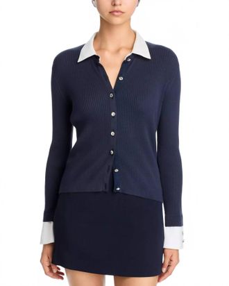 Cinq &agrave; Sept Soma Collared Cardigan In Navy White