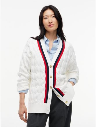 Tommy Hilfiger Womens Relaxed Fit Cable Knit Cricket Cardigan - Ecru - XXS