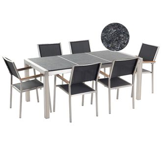 Beliani Conjunto De Comedor De Jard&iacute;n Negro Con Mesa 180 X 90 Cm De Basalto Negro 6 Sillas De Rat&aacute;n Grosseto