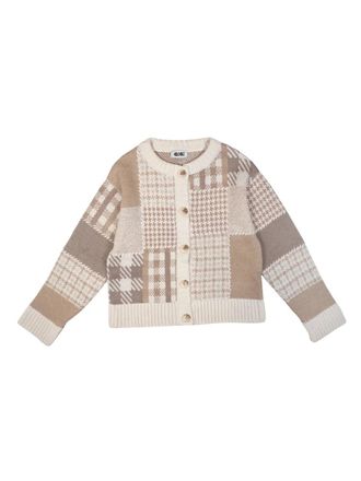 Gigi Womens Patchwork Cardigan In Multi Beige