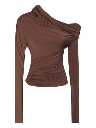 Andamane draped long-sleeve top - women - Polyester/Viscose/Spandex/Elastane - 38 - Brown