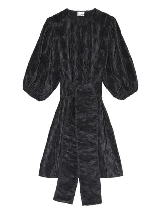 Ganni Mini-jurk met pofmouwen en plooien - Zwart