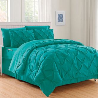 Elegant Comfort 8-pc Pintuck Pinch Comforter Set - Includes 4-pc Sheet Set With Sided Storage Pocket