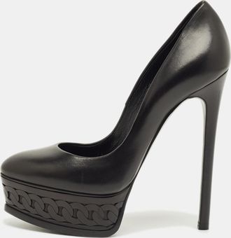 Casadei Black Leather Peep Toe Platform Pumps