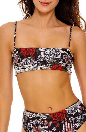 Agua Bendita Brietta Thorn Embroidered Bikini Top in Black Multicolor at Nordstrom, Size Small