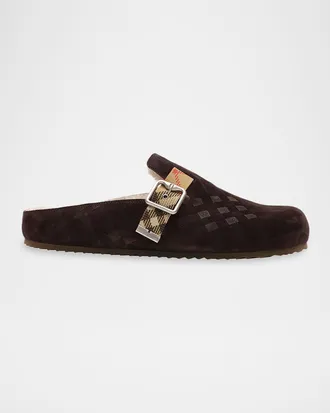 Burberry Men & apos;s Suede Check Shearling-Lined Urchin Clogs