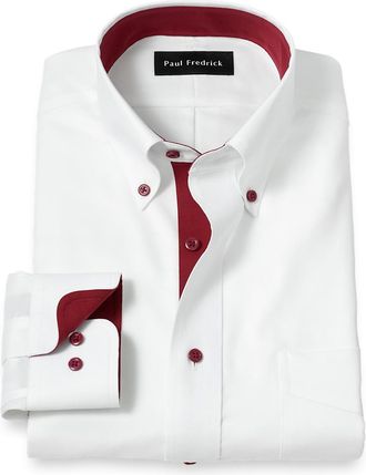 Paul Fredrick Comfort Stretch Non-iron Solid Dress Shirt With Contrast Trim