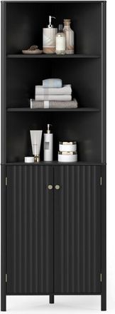 Costway 68 Tall Black Corner Cabinet Modern Corner Storage Cabinet with 5 Shelves and 2 Fluted Doors