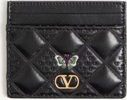 Valentino Garavani Portacarte Flutterby Valentino Garavani in Nappa Lucida con Ricamo Farfalla Donna NERO UNI