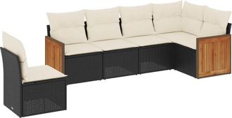 vidaXL Vidaxl - Set De Sof&aacute;s De Jard&iacute;n 6 Piezas Y Cojines Rat&aacute;n Sint&eacute;tico Negro