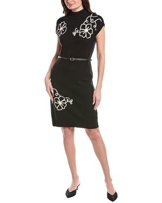 T Tahari Embroidery Jersey Shift Dress