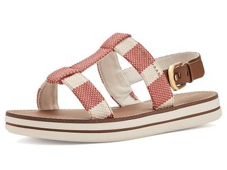 Cole Haan Pinch Long-weekender Sandals Womens Sandals Summer Fig & Natural Stripe Canvas/British Tan Leather : 10.5 B - Medium