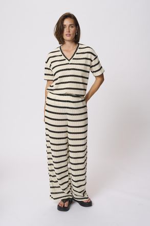 Kaffe Broek Loose fit Turtledove / Black stripe black