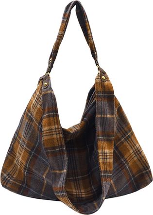 Generic Pufei Women Girls Plaid Underarm Shoulder Bag for School Work Daily Use (Coffee)
