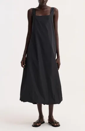 R&oacute;he Balloon Hem Technical Taffeta Midi Dress in Black at Nordstrom, Size 12 Us