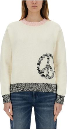 Moschino Mesh met Inlegpatroon - Dames - Ronde hals truien - Beige - M - Katoen - Truien & Vesten