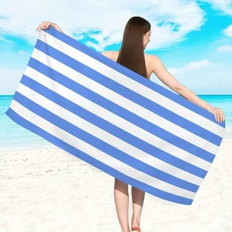 OEM 1 Toalla De Playa De Microfibra, Secado R&aacute;pido Y Resistente A La Arena, Toalla De Playa De 150x75cm, Compacta Y Ligera, Blanca Y Azul, Vegetal