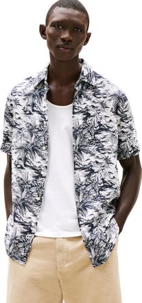 Tommy Hilfiger Mens Short Sleeve Casual Linen Button Down Shirts in Regular Fit, Desert Sky Allover, Medium