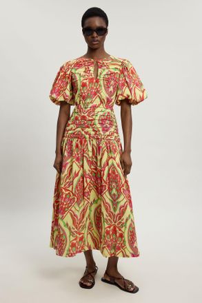Karen Millen Womens Double Cloth Abstract Print Balloon Sleeve Midi Dress - Multicolour Cotton - Size 16 UK