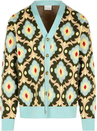 Drôle de Monsieur Tapisserie Khaki Merino Wool Cardigan