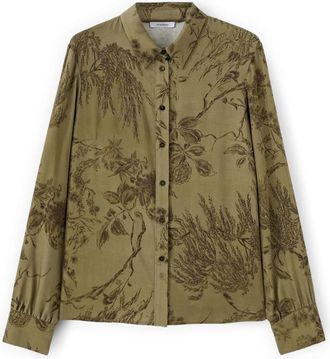 Motivi Satijnen Blouse met Print - Dames - Overhemden - Groen - L - Satijn - Overhemden