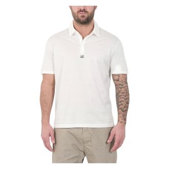 C.P. Company Polo Shirts, male, White, Size: 2XL Logo Patch Polo