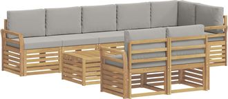 vidaXL Set Di Divani Da Esterno 9 Pz Bianco E Grigio Chiaro Poliestere Vidaxl