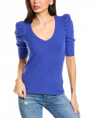 Nation Ltd Nancy Puffy Sleeve Sweater Tee In Blue Suede