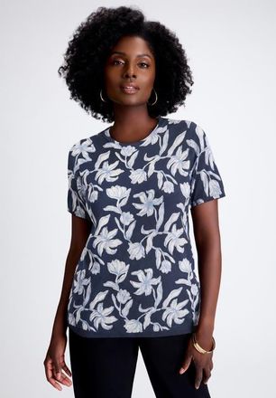 Jessica London Fine Gauge Crewneck Knit Shell in Blue Pretty Floral at Nordstrom, Size 28