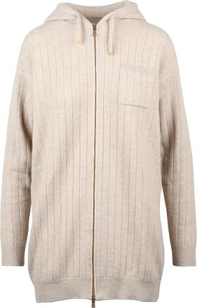 Eleventy Beige Wool-Blend Oversized Zip Cardigan