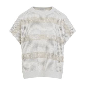 Brunello Cucinelli Brunello Cucinelli, Round-neck Knitwear, female, Beige, Size: M Round-neck Knitwear