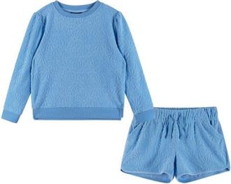 Andy & Evan Kids Terry Cloth Sweatshirt & Shorts in Blue Floral at Nordstrom, Size 3Y