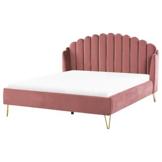 Beliani Cama Con Somier De Terciopelo Rosa 180 X 200 Cm Patas De Metal Cabecero Retro Capiton&eacute; Ambillou