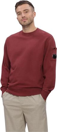C.P. Company Sweatshirt van geborsteld en gepered diagonaal fleece met ronde hals - Heren - Sweatshirts - Rood - M - Katoen - Hoodies & sweatvesten
