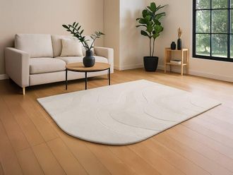 Vente-Unique 100% Wool Hand-Tufted Relief Rug With Rounded Edges - 63 X 100 Cm in Ivory | Size: 160 cm x 230 cm