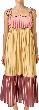 English Factory Colorblock Stripe Tie Midi Dress In Pink