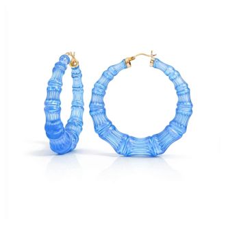 Gold & Honey Womens Lucite Bamboo Hoop Earrings In Blue