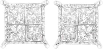 House of Brilliance Silver 3/4 Ct Composite Diamond Stud Earrings in White at Nordstrom