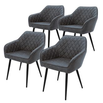 ML Design Ml-design - Set 4x Sillas De Comedor Antracita Estilo Moderno Asiento Tapizado Pu Piel De Imitaci&oacute;n Patas De Metal Con Respaldo Y Apoyabrazos Sill&oacute;n E
